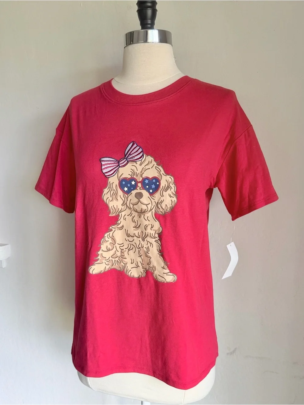 Girls' Red Puppy Graphic Short Sleeve Crewneck Tee, Sz XL NWT Americana
